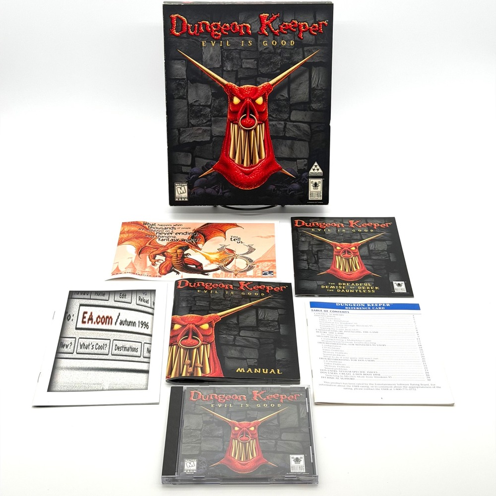 Dungeon Keeper PC Big Box Game 1997 Bullfrog EA Manual Reference Card CIB